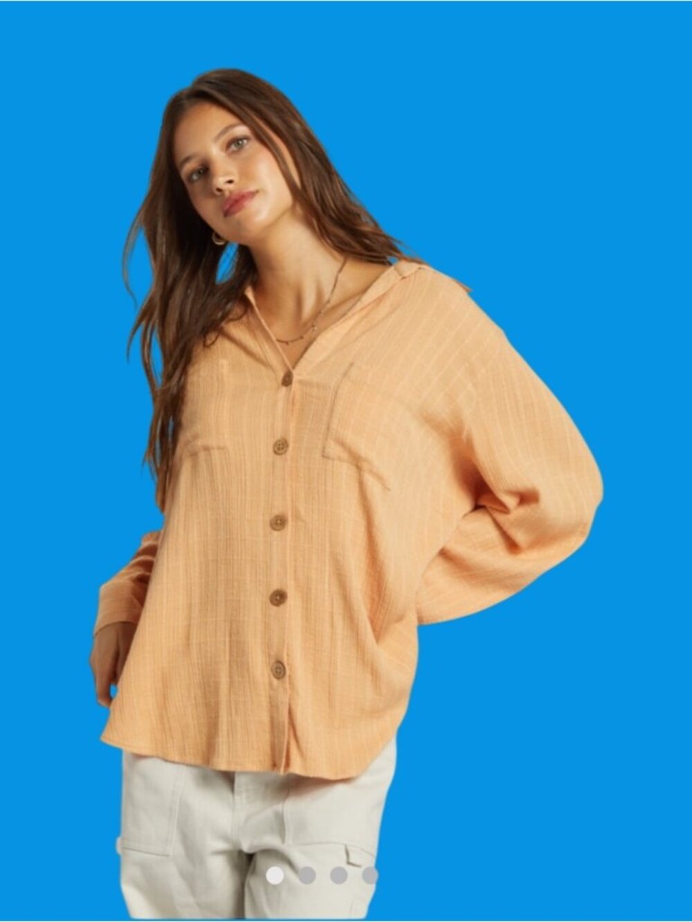 Billabong Womens S Oversized Long Sleeve Button-Up Shirt In orangey Brown casual
